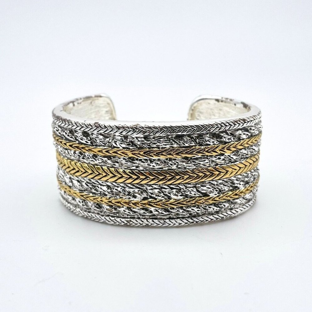 Vintage NAPIER Large Wide Cuff Silver and Gold toned Bracelet